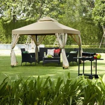 10' x 10' Brown Outdoor Fully-Enclosed 2-Tier Gazebo Canopy Shelter Tent
