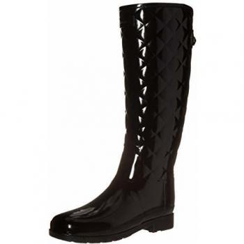 Hunter Women's Tall Black Quilted Glossy Rain Boots - Size 8