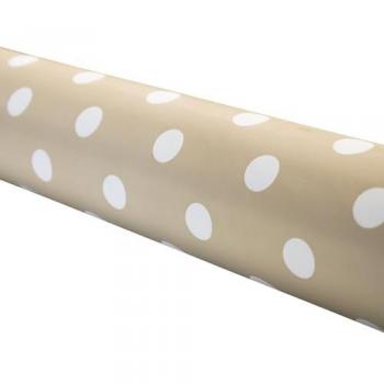 Mantel Antimanchas Beige con Lunares Blancos - Rollo de 1,40 x 20 m - Vinilo y Poliéster Impermeable y Fácil de Limpiar