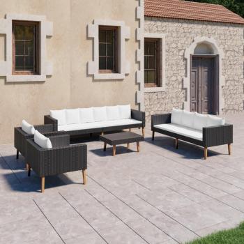 5-Piece Black Poly Rattan Garden Lounge Set with Cushions