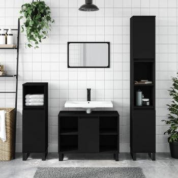 Mueble de baño negro 80x33x60 cm madera multicapa