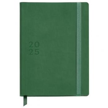 Agenda Anual 2025 Miquelrius Día Página Verde Basics 155x213 mm, Cubierta Símil Piel, Papel Sostenible, Cierre Goma