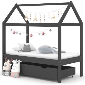 Cajón para niños de madera de pino gris oscuro macizo con puntera redonda, dimensiones 70x140 cm