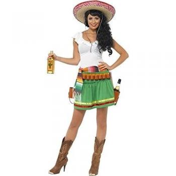 Smiffys-29132s Disfraz de tiradora de Tequila, con Vestido, Rayas y cinturón con Funda de Pistolas, Color Verde, S-EU Tamaño 36-38