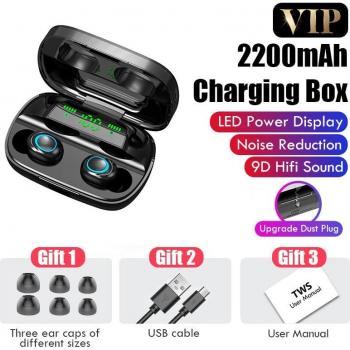 Auriculares Inalámbricos Bluetooth V5.0 con Pantalla LED, Caja de Carga de 2200mAh, Micrófono y Control Táctil, Resistentes al Agua