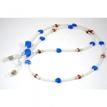 correa de las gafas / lentes cadena de perlas de vidrio blanco-azul BR-3374