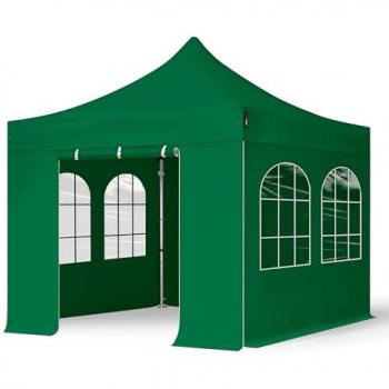 Carpa Plegable Profesional 3x3m Aluminio 40mm con Laterales y Ventanas, Verde Oscuro