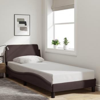 Cama solar sin colchón marrón oscuro 90x200 cm Tela con estructura de cama y cabecero de tela marrón oscuro