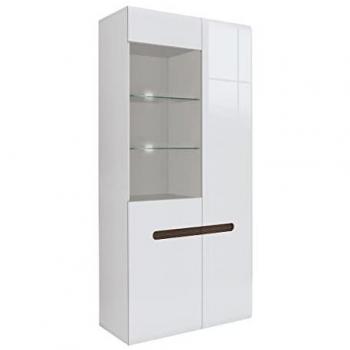 Vitrina 2 puertas con LED y acabado en blanco lacado y madera estratificada