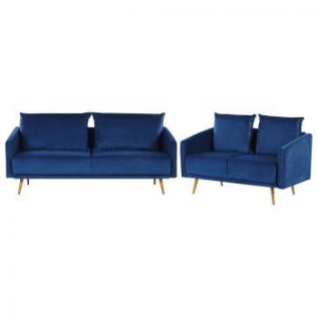 Conjunto de Sala de Estar 5 Plazas Terciopelo Azul Marino con Cojines Respaldar y Patas Metálicas Doradas