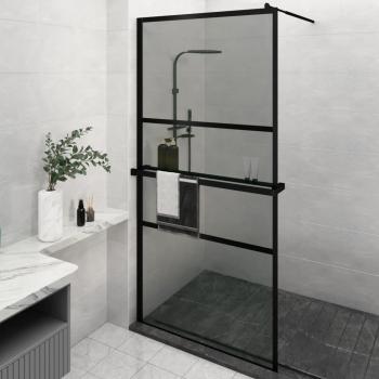 Mampara de ducha con estante de vidrio ESG y aluminio negro 115x195cm