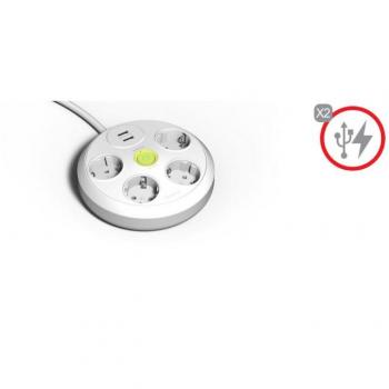 Base 4 Tomas TT C/Cable 1,5M C/INT. 2 USB Blanco FAMATEL 2644
