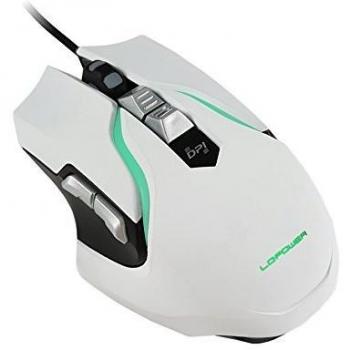 LC-Power m715W - Ratón (Mano Derecha, Óptico, USB, 4000 dpi, Negro, Plata, Blanco)