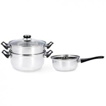Set de Cocina 3 Piezas Quid Habitat Acero Inoxidable 22CM y 16CM, Apto para Vitrocerámica e Inducción