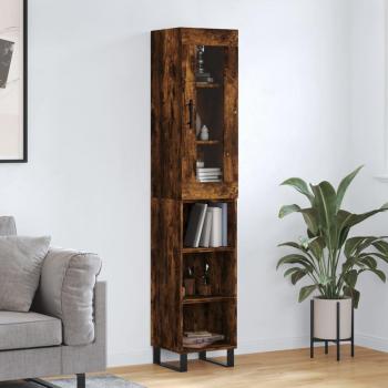 Aparador de madera contrachapada roble ahumado 34,5x34x180 cm con 3 estantes, mueble de almacenaje para salón, buffet y armario auxiliar