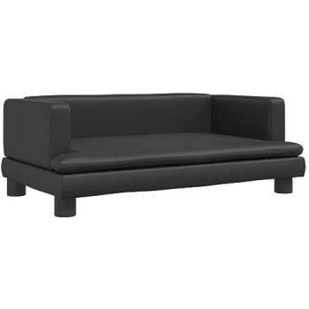 Sofá Infantil de Cuero Sintético Negro 80x45x30 cm para Niños de 3-6 años