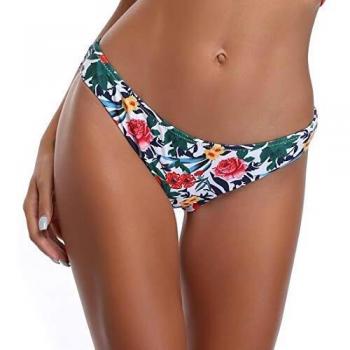 SHEKINI Mujeres Front Cross Bandage Bikini Floral impresión Inferior Traje de baño