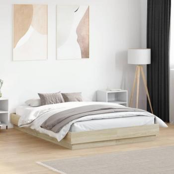Cama solar con LED Sonoma Oak Lights 120x190 cm, estructura de cama con luces LED, color roble Sonoma, dimensiones 120x190 cm
