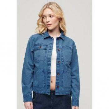 Chaqueta Chore Superdry para mujer con cuatro bolsillos, azul denim, casual, manga larga, talla M
