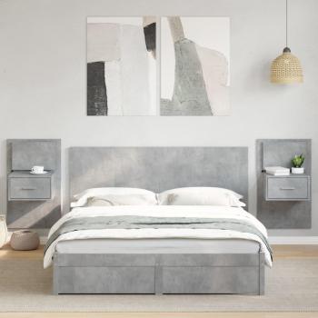 Cabecero cama con mesitas madera ingeniería gris hormigón 160cm