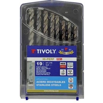 Tivoly 11456170015 E FURIUS - Caja de 19 brocas metálicas DIN 338 TBX HSS Cobalt 5% revestidas Blade Ø 1-10 mm