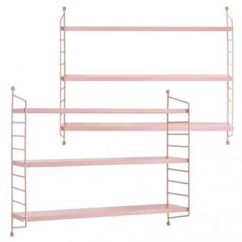 Juego de 2 estanterías de pared Strängnäs de acero con 3 niveles regulables 50x60x15 cm - Rosa