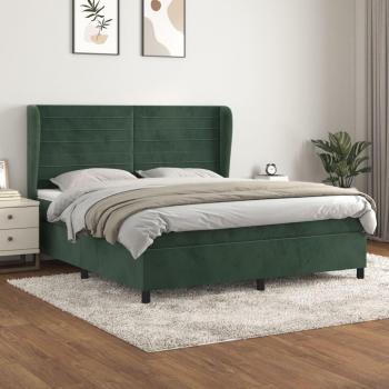 Cama box spring suave con colchón terciopelo verde oscuro 180x200 cm