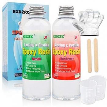 Kit Resina Epoxi - 520ml / 20oz Resina Epoxi Transparente para Fundición y Revestimiento - Relación 1: 1 de Resina 2 Componentes para Tableros de Mesa, Fabricación de Joyas, Decoración Artesanal