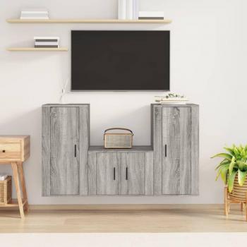 Set de muebles para TV 3 piezas madera contrachapada gris Sonoma Vidaxl