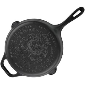 Sartén de Hierro Fundido Esmaltado 25cm Diseño Catrina Apta para Inducción, Barbacoa, Horno y Gas, Antiadherente Libre de Tóxicos sin PFOA