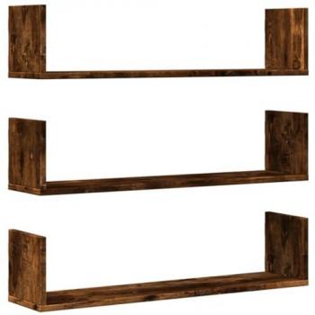 Estantes de pared 3 piezas en madera ingeniería roble ahumado, dimensiones 80x18x18 cm, tipo aglomerado