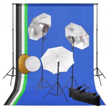 Kit de estudio fotográfico Día y Noche con lámparas sombrillas, fondo y reflector