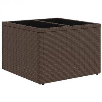 Garden Table with Brown Glass Top 55x55x37 cm Poly Rattan