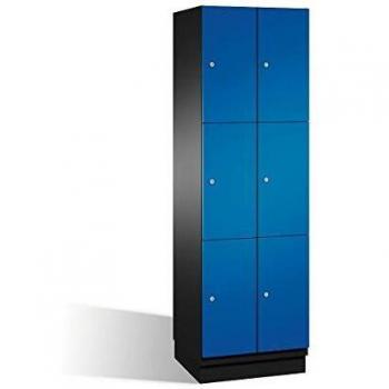 Armario de Compartimentos Bajo Llave Cambio C+P, 3 Taquillas, Puertas de Acero, Color Negro y Azul Enziano, Dimensiones 600 mm