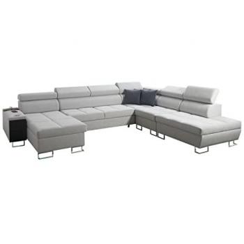 Sofá Rinconero Sarasota 135 con Función de Descanso, Caja de Ropa de Cama, Medidas 360 x 298 x 84 cm, Color Gris y Reposacabezas Ajustables