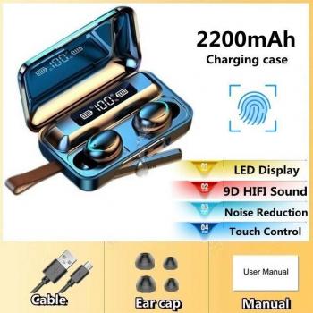 Auriculares TWS F9-V5.0 Bluetooth 5.0 Inalámbricos Táctiles con Huella Dactilar, Estéreo 9D, Deportivos y Resistentes al Agua con Micrófono