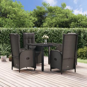 5-Piece Black Poly Rattan Garden Dining Set with Cushions