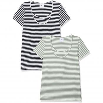MAMALICIOUS Mllou Organic Nell Y/d S/s Top Nf 2pack, Camiseta premamá para Mujer, Pack:1 Navy Blazer 2 Snow White W Green Bay, 38