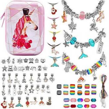 ZesNice 71piezas Hacer Pulseras para Niñas Kit Artesanía DIY Joyería Kit Creacion de Pulseras Cadena de Serpiente Plateada Creación Regalos Manualidades Joyería Kit para Niñas 8-12 años