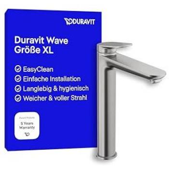 Mezclador de lavabo Duravit Wave XL sin desagüe acero inoxidable cepillado 176 mm