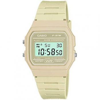 Casio Men's Beige Digital Watch with Resin Strap F-91WC-8AEF