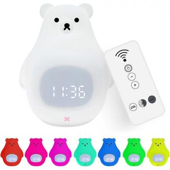Reloj despertador infantil con luz nocturna regulable, diseño unicornio azul, medidas 9x8x15cm
