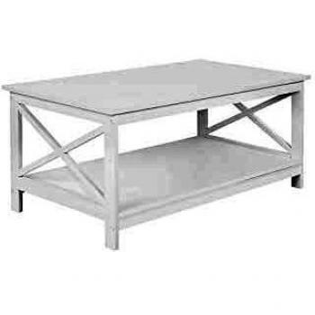 Mesa de Centro Blanca 100 x 55 cm con 2 Niveles y Tablero Rectangular Estilo Moderno Foster