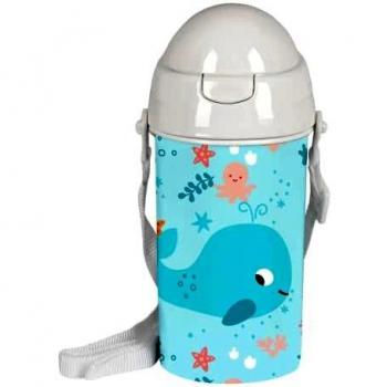 Safta Botella 500 ml Apertura Automática con Pajita Preescolar Ballenita, 73x195 mm