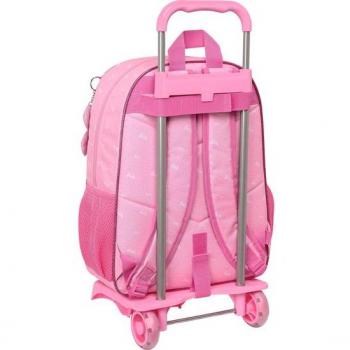 Mochila con Carro Safta Barbie Girl 42cm, Modelo 180, Rosa con Bolsillos Laterales Portabotellas y Doble Tirador en Cremallera Principal