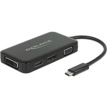 Delock 63929 Adaptador multipuerto 4 en 1 USB Type-C Macho para VGA, HDMI, DVI y DisplayPort, Color Negro