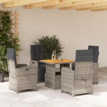 Set de almuerzo de jardín de 5 piezas con cojines de polyrattan gris