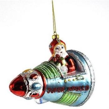 Santa's Apollo Space Shuttle Christmas Bauble - Painted Glass Hanging Decoration 12cm /5