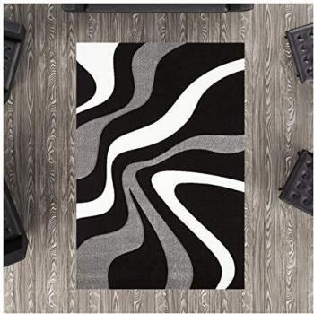 Alfombra moderna rectangular 160x230 cm con motivos de ondas negra - Polipropileno - Suave y sedosa