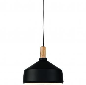 Lámpara Colgante RoMi Melbourne, Altura 34 cm, Hierro Negro y Madera Natural